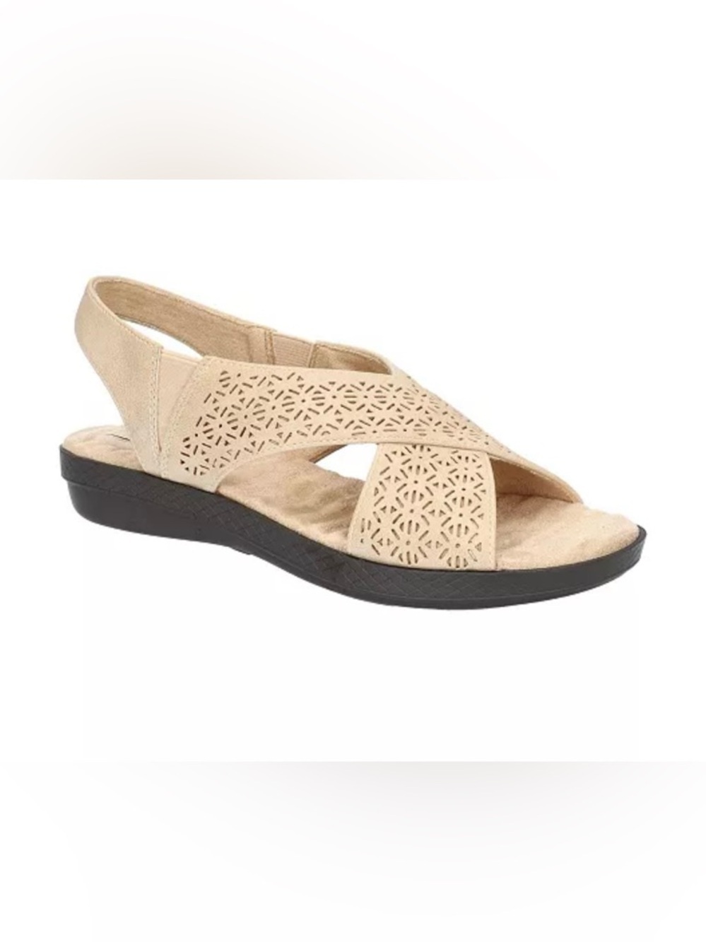 easy street Beige Laser-Cut Slingback Comfort Sandal 8.5 Narrow